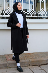 Bel Bağlamalı Astarlı Kaşe Siyah