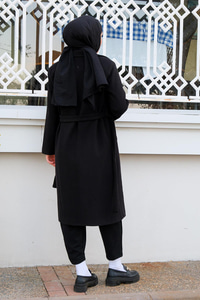 Bel Bağlamalı Astarlı Kaşe Siyah