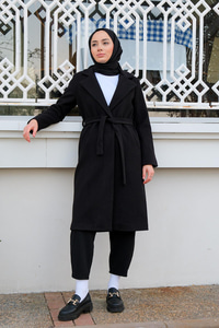 Bel Bağlamalı Astarlı Kaşe Siyah