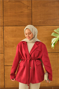 Bel Bağlamalı Blazer Süet Ceket Bordo