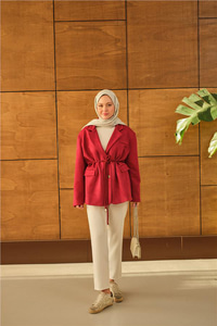 Bel Bağlamalı Blazer Süet Ceket Bordo