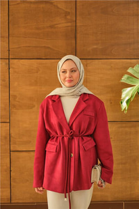 Bel Bağlamalı Blazer Süet Ceket Bordo