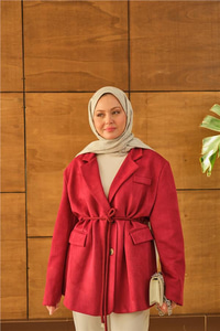 Bel Bağlamalı Blazer Süet Ceket Bordo