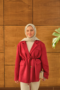 Bel Bağlamalı Blazer Süet Ceket Bordo