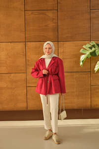 Bel Bağlamalı Blazer Süet Ceket Bordo