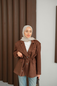 Bel Bağlamalı Blazer Süet Ceket Kahverengi