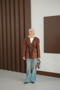 Bel Bağlamalı Blazer Süet Ceket Kahverengi