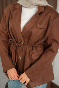 Bel Bağlamalı Blazer Süet Ceket Kahverengi