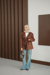 Bel Bağlamalı Blazer Süet Ceket Kahverengi