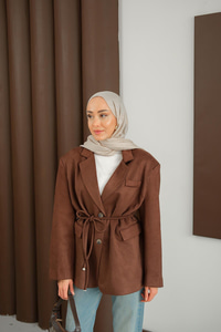 Bel Bağlamalı Blazer Süet Ceket Kahverengi