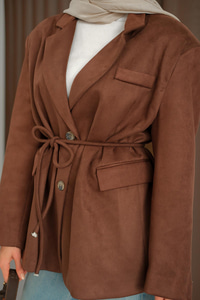 Bel Bağlamalı Blazer Süet Ceket Kahverengi