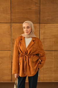 Bel Bağlamalı Blazer Süet Ceket Taba