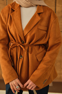 Bel Bağlamalı Blazer Süet Ceket Taba