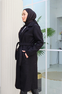 Bel Bağlamalı Bukle Kaban Siyah