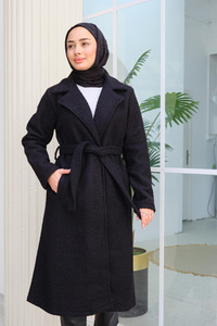 Bel Bağlamalı Bukle Kaban Siyah