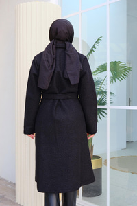 Bel Bağlamalı Bukle Kaban Siyah