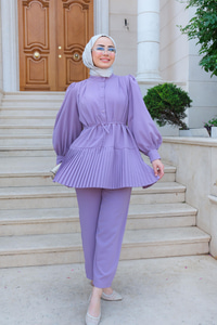 Bel Bağlamalı Büzgülü Takım  Lila