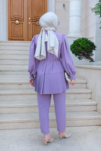 Bel Bağlamalı Büzgülü Takım  Lila