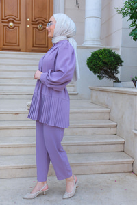 Bel Bağlamalı Büzgülü Takım  Lila