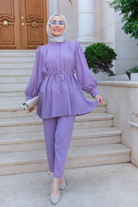 Bel Bağlamalı Büzgülü Takım  Lila