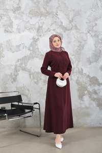 Bel Bağlamalı  Elbise Bordo