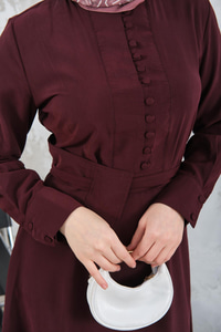 Bel Bağlamalı  Elbise Bordo