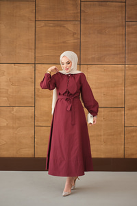 Bel Bağlamalı Elbise Bordo