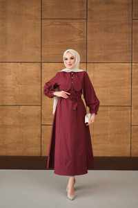 Bel Bağlamalı Elbise Bordo