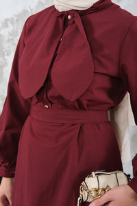 Bel Bağlamalı Elbise Bordo