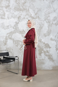 Bel Bağlamalı Elbise Bordo