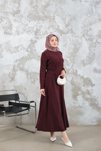 Bel Bağlamalı  Elbise Bordo