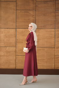 Bel Bağlamalı Elbise Bordo