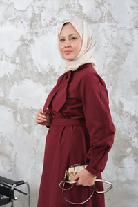 Bel Bağlamalı Elbise Bordo