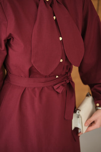 Bel Bağlamalı Elbise Bordo