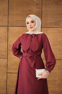 Bel Bağlamalı Elbise Bordo
