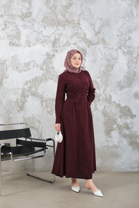 Bel Bağlamalı  Elbise Bordo