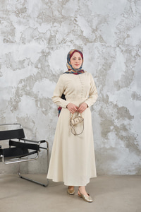 Bel Bağlamalı  Elbise Ekru