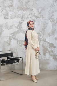 Bel Bağlamalı  Elbise Ekru