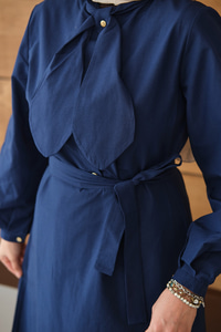 Bel Bağlamalı Elbise Lacivert