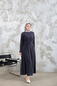 Bel Bağlamalı  Elbise Lacivert