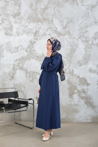 Bel Bağlamalı Elbise Lacivert