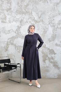 Bel Bağlamalı  Elbise Lacivert