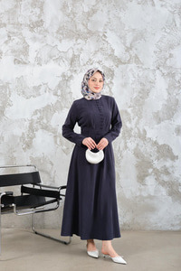 Bel Bağlamalı  Elbise Lacivert