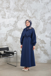 Bel Bağlamalı Elbise Lacivert