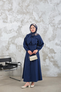 Bel Bağlamalı Elbise Lacivert