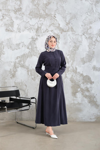 Bel Bağlamalı  Elbise Lacivert