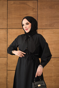 Bel Bağlamalı Elbise Siyah