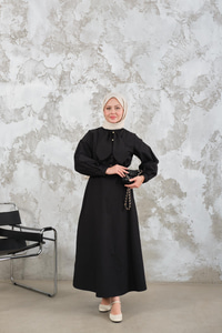 Bel Bağlamalı Elbise Siyah