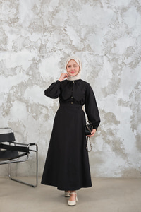 Bel Bağlamalı Elbise Siyah