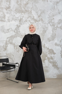 Bel Bağlamalı Elbise Siyah